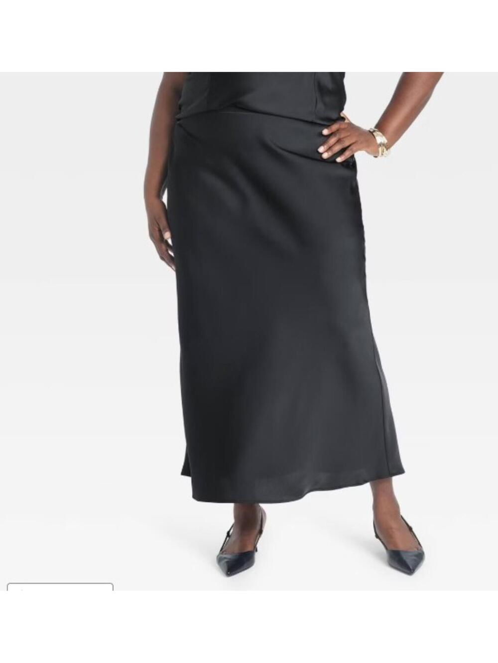 Women's Maxi Slip Skirt - A New Day™ Black XL: High Rise Satin A-Line,